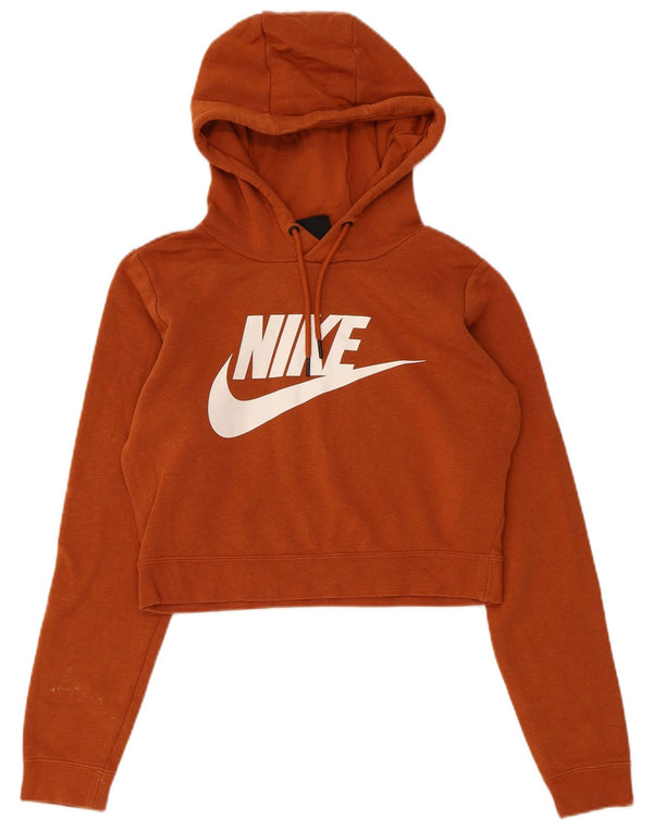 Damska bluza z kapturem Nike Crop Graphic UK 6 XS, brązowa bawełna