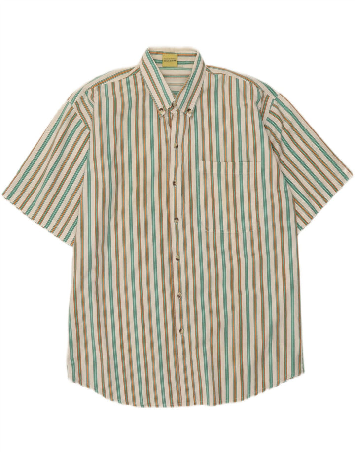 VINTAGE Mens Short Sleeve Shirt Large Multicoloured Striped Cotton Vintage Vintage and Second-Hand Vintage from Messina Hembry 