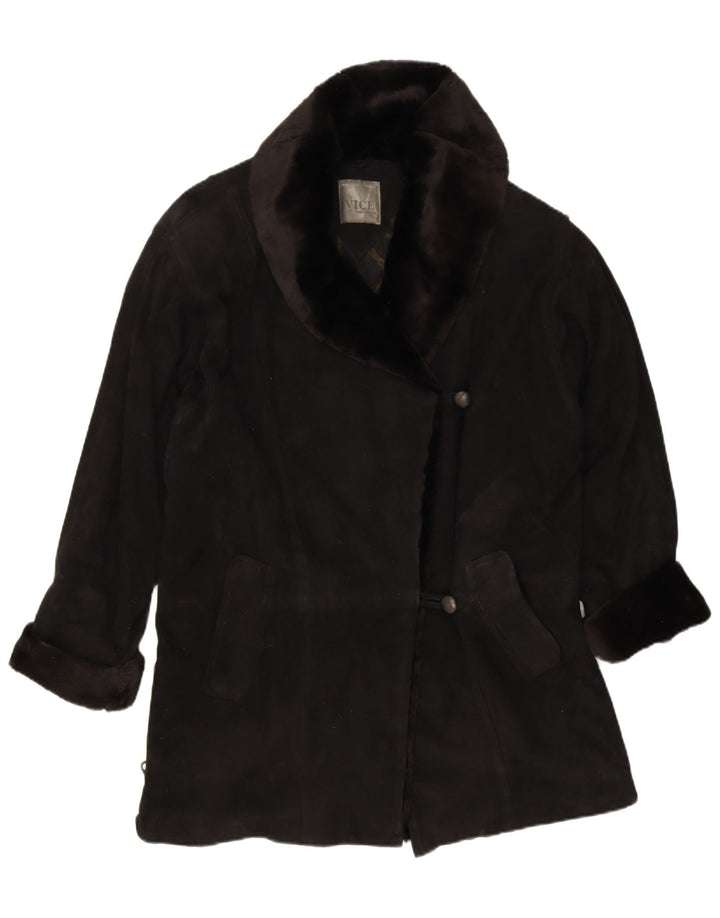 Vintage damski zamszowy płaszcz oversize EU 38 średniej czarnej skóry