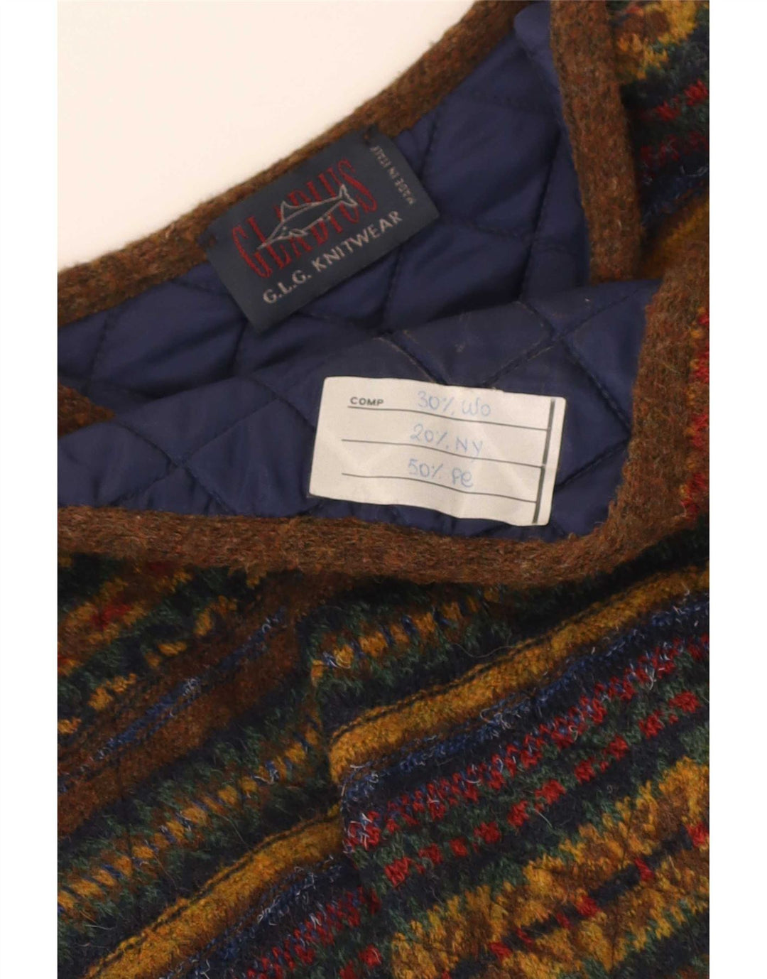 Męski sweter bez rękawów w stylu vintage, duży, wielobarwny, wełniany w paski