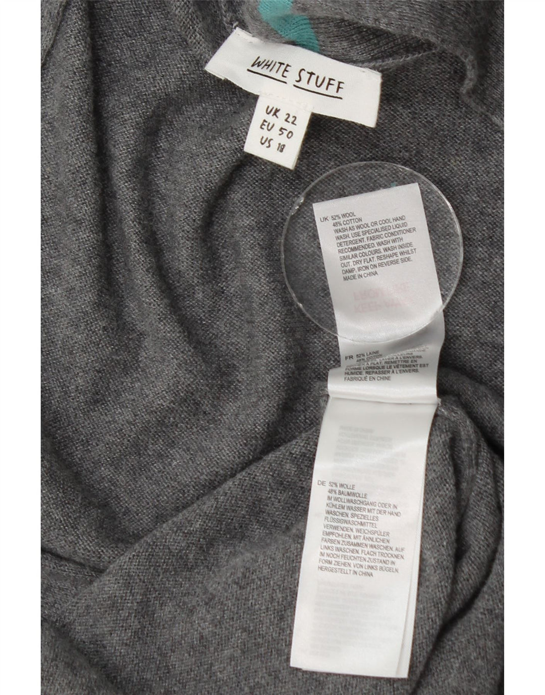 Damski sweter oversize White Stuff z długim rękawem UK 22 2XL Szara wełna