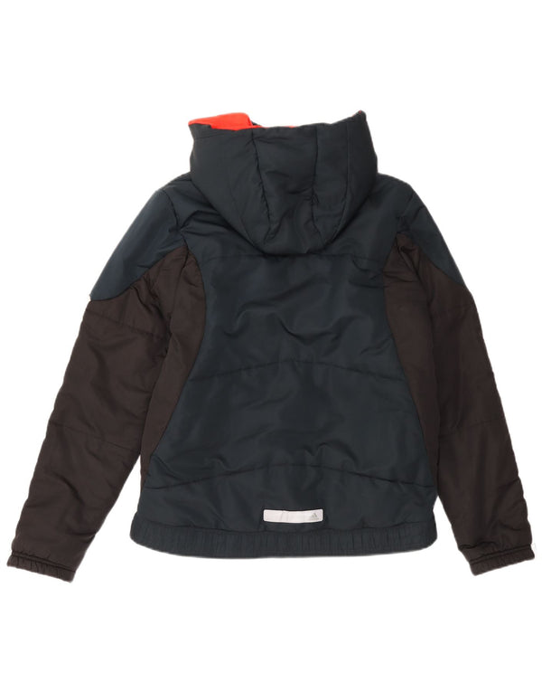 Chłopięca wyściełana kurtka z kapturem ADIDAS 13-14 lat, granatowa, z blokami kolorów