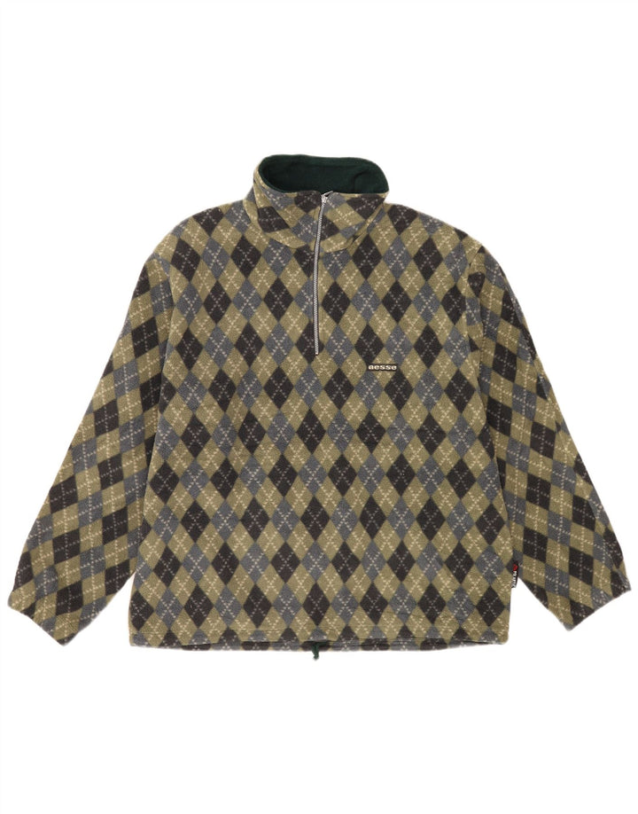 Męski sweter polarowy Aesse z zamkiem błyskawicznym, duży, khaki, argyle/diamentowy poliester