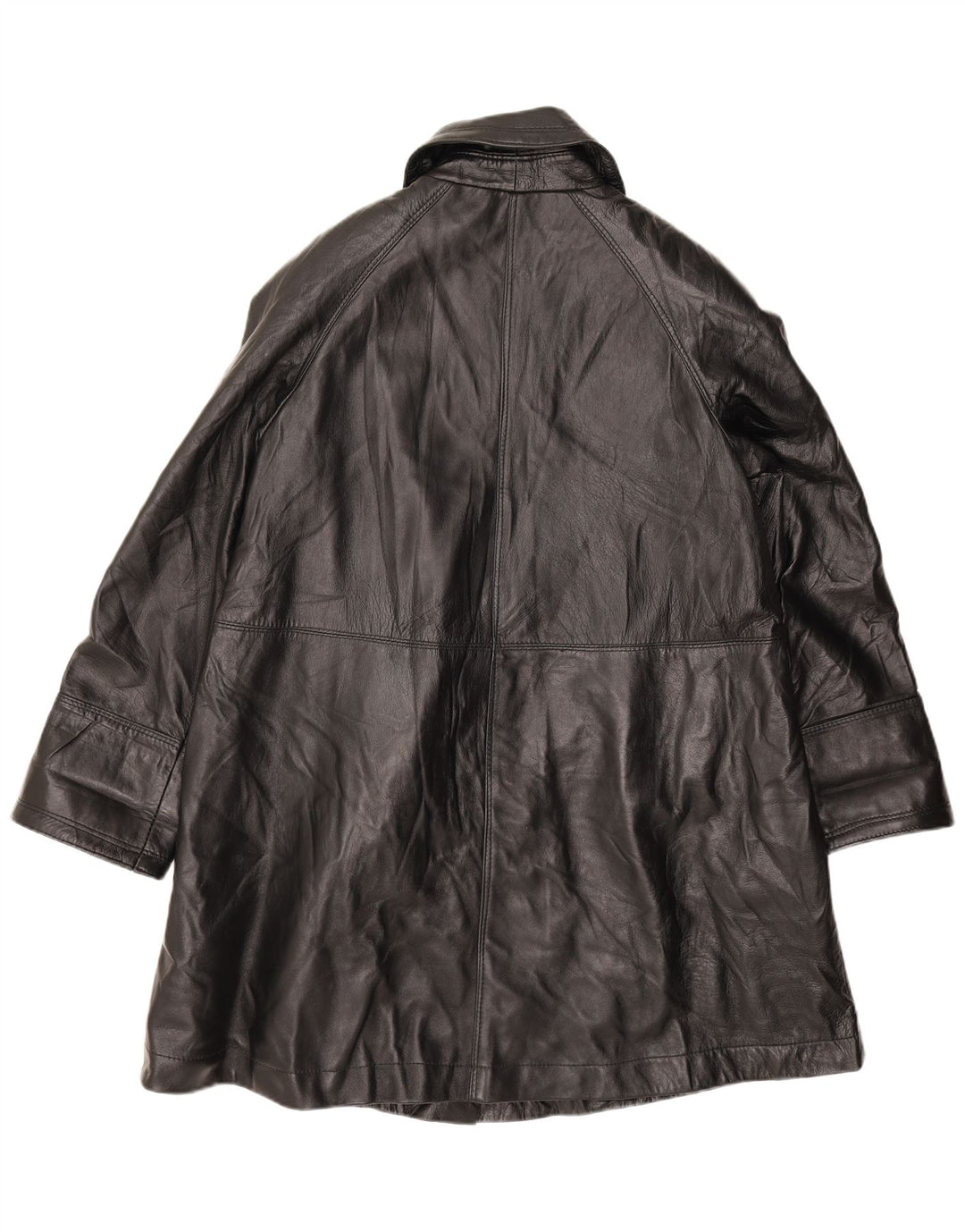 Vintage damski płaszcz skórzany oversize UK 10, mała czarna skóra
