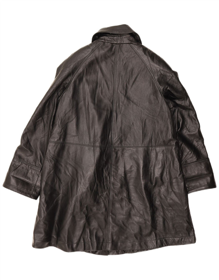 Vintage damski płaszcz skórzany oversize UK 10, mała czarna skóra
