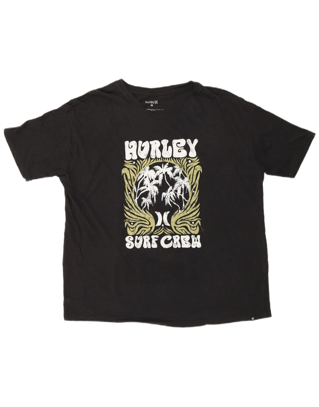 Męski T-shirt z grafiką HURLEY, duży, czarny, bawełniany