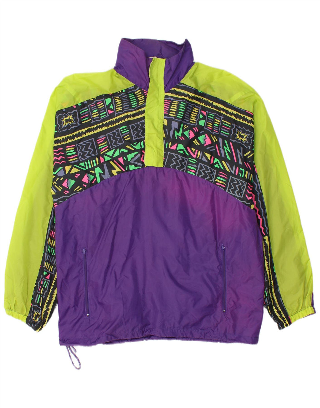 Męska kurtka przeciwdeszczowa Vintage UK 38 Średni fioletowy geometryczny poliamid