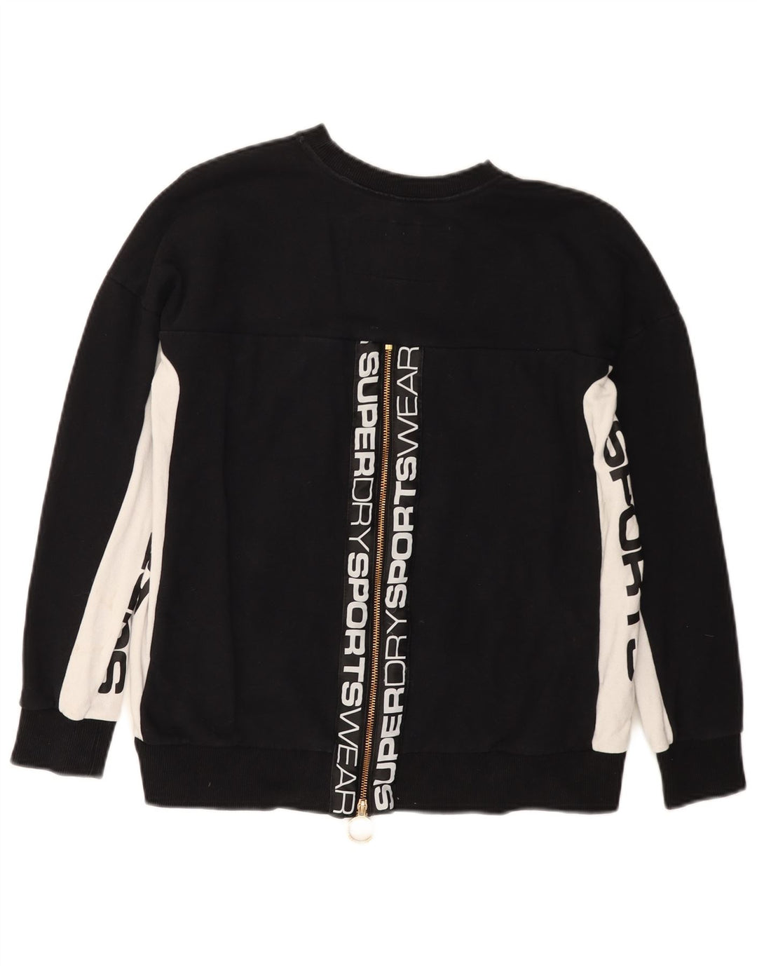 Damski sweter z grafiką Superdry UK 10, mały, czarny, z blokami kolorów