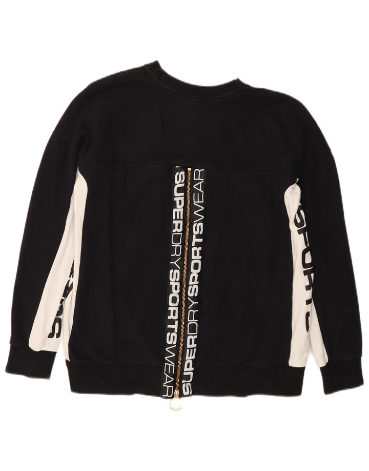 Damski sweter z grafiką Superdry UK 10, mały, czarny, z blokami kolorów