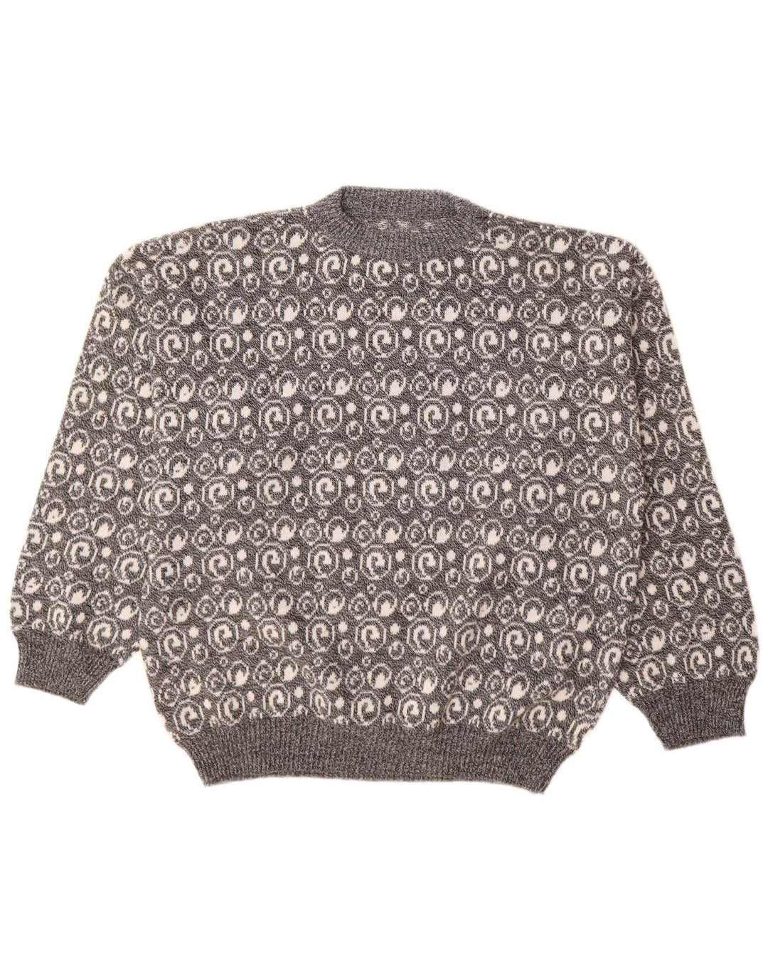 Vintage męski sweter z okrągłym dekoltem, duży szary Paisley