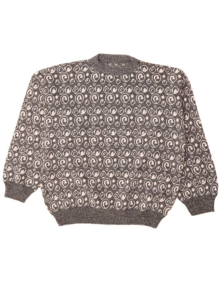 Vintage męski sweter z okrągłym dekoltem, duży szary Paisley