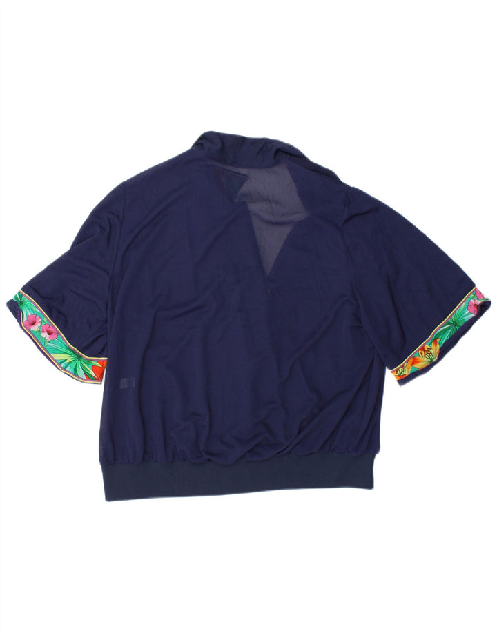 Damska bluzka typu Crop Top IT 48 XL w stylu vintage, granatowa w kwiaty