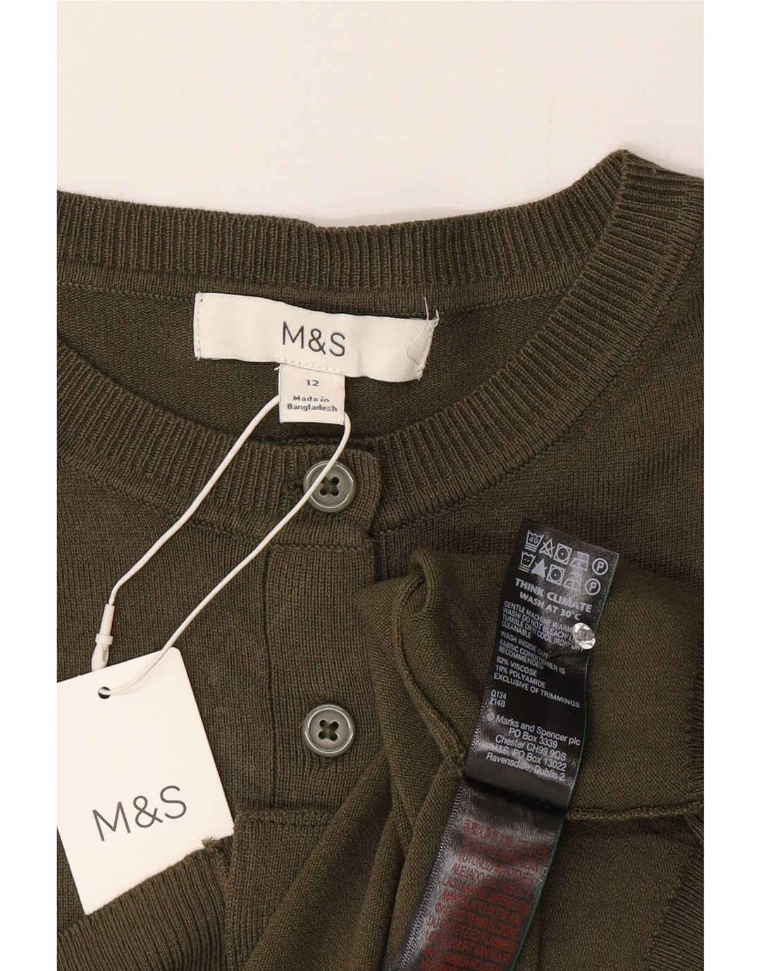 Marks & Spencer Krótki sweter damski, UK 12, średni khaki, wiskoza