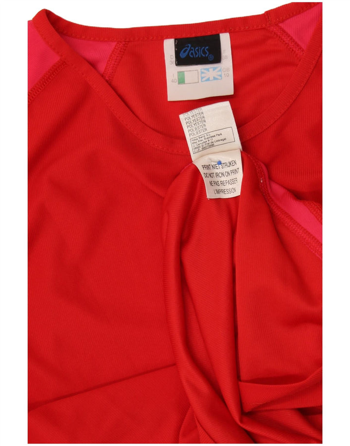 Damski top ASICS z długim rękawem, UK 10, mały, czerwony, poliester z blokami kolorów