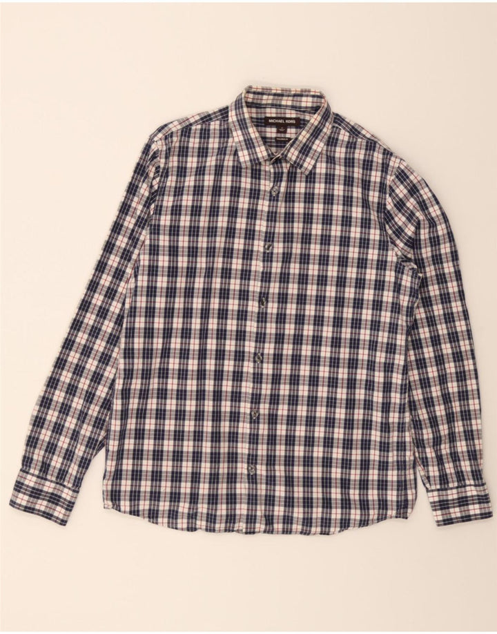 MICHAEL KORS Mens Tailored Fit Shirt Medium Navy Blue Check Cotton Vintage Michael Kors and Second-Hand Michael Kors from Messina Hembry 