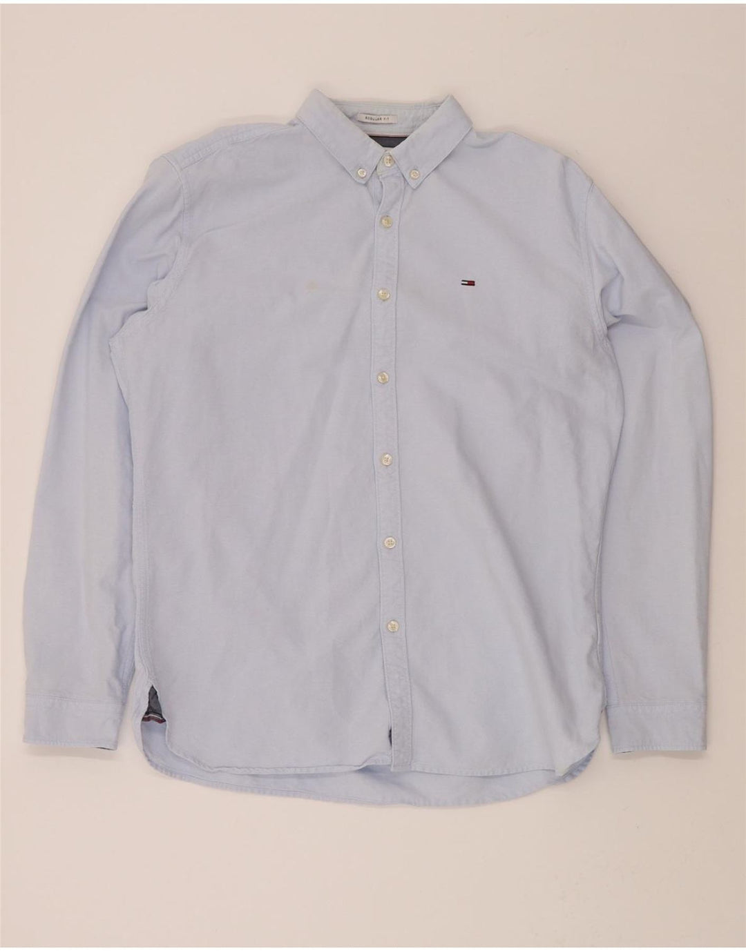 TOMMY HILFIGER Mens Regular Fit Shirt Large Blue Cotton Vintage Tommy Hilfiger and Second-Hand Tommy Hilfiger from Messina Hembry 