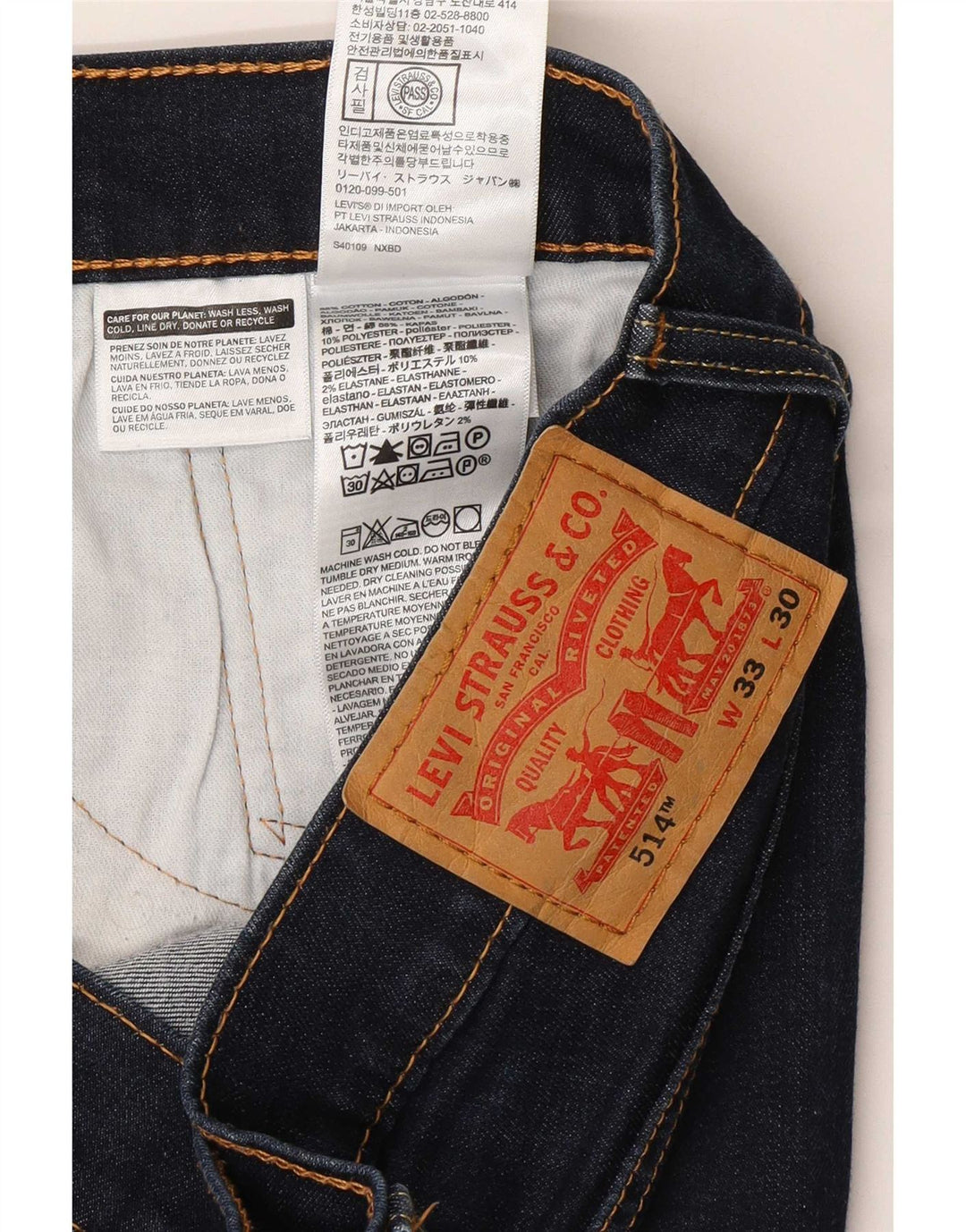 Męskie dżinsy Levi's 514 Straight W33 L27 Granatowa bawełna