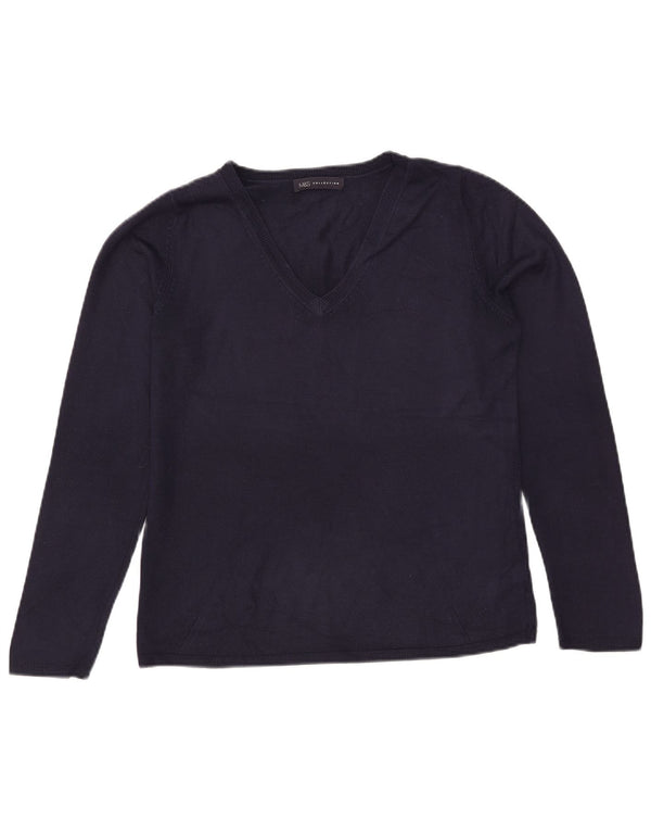Marks & Spencer Womens V-Neck Jumper Sweater UK 12 Medium Navy Blue