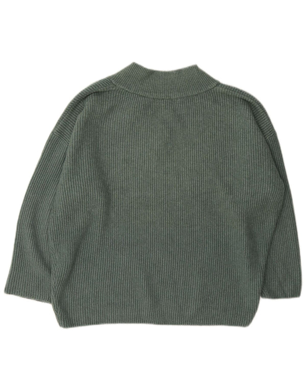 Sweter damski Zara Oversize z dekoltem w kształcie litery V, UK 14, średni zielony akryl