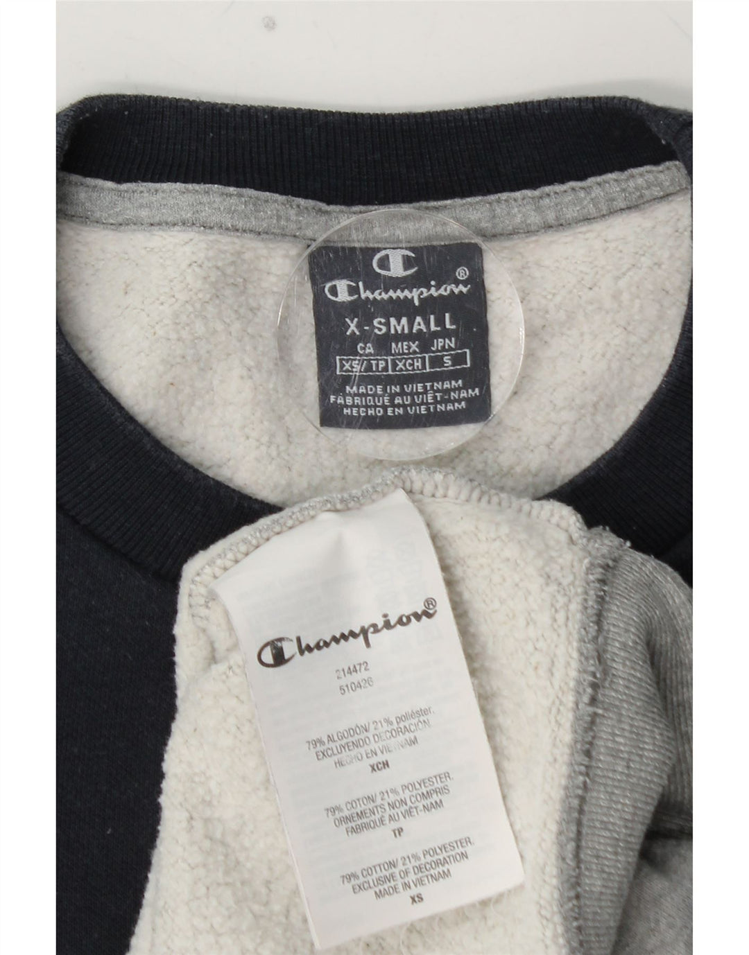 Męska bluza CHAMPION Sweter XS Szara bawełna z blokami kolorów