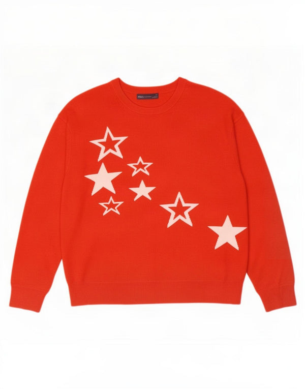Damski sweter Marks & Spencer z graficznym dekoltem w łódkę, UK 18 XL, czerwony
