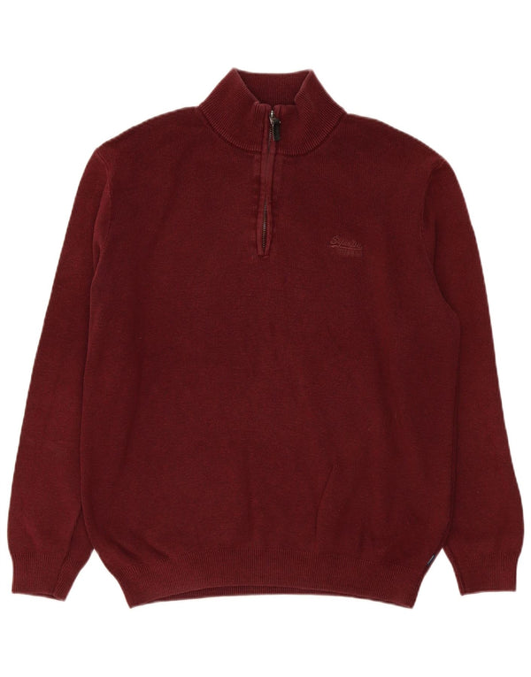 Męski sweter z zamkiem Superdry, duży, bordowy, bawełniany