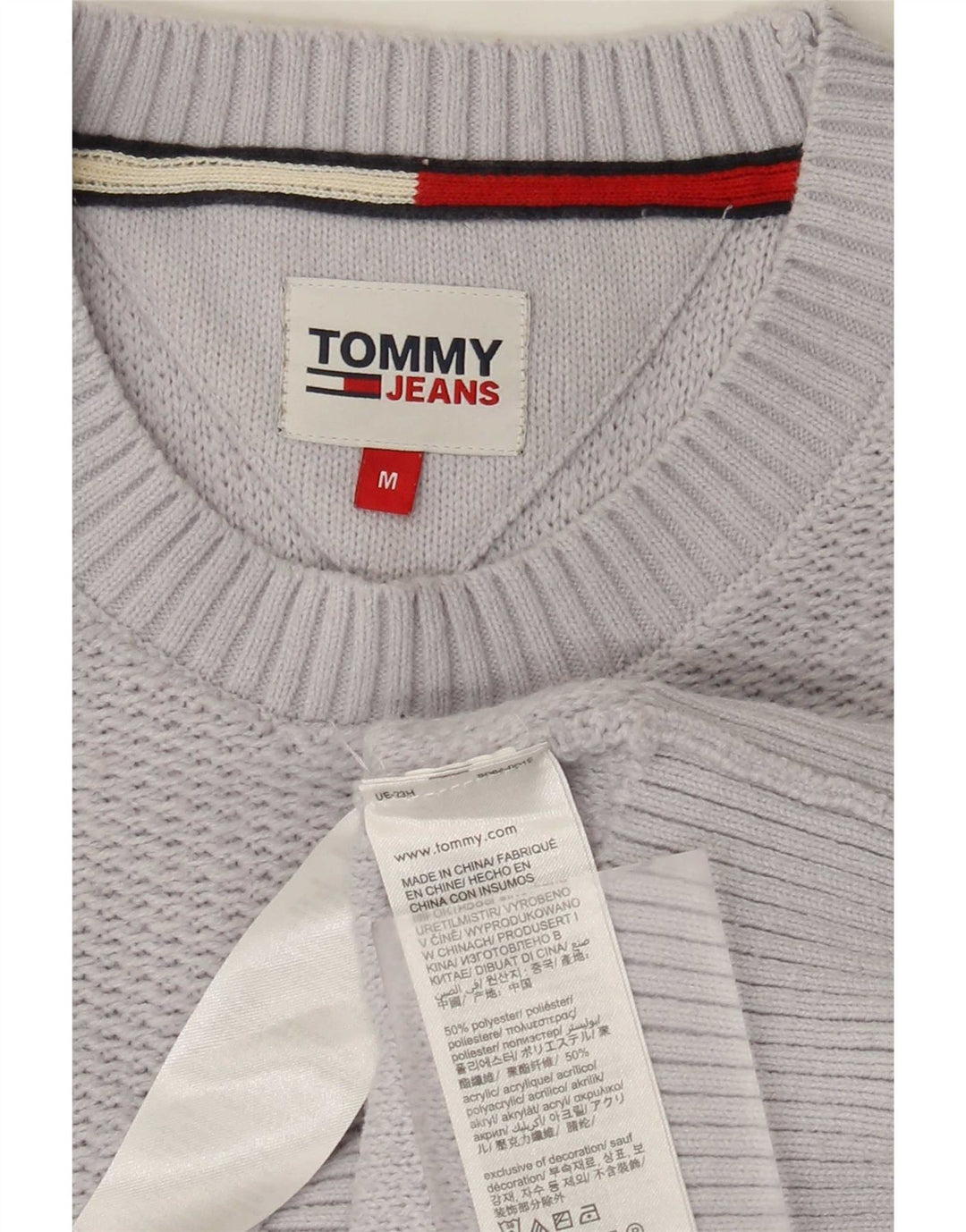 Męski sweter z okrągłym dekoltem Tommy Hilfiger, średnioszary poliester