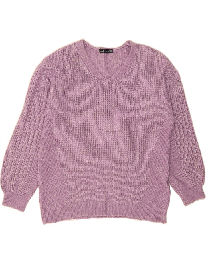 MARKS & SPENCER Womens V-Neck Jumper Sweater UK 14 Medium Purple Acrylic Vintage Marks & Spencer and Second-Hand Marks & Spencer from Messina Hembry 