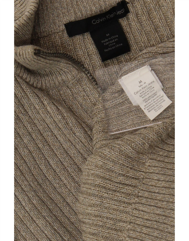 CALVIN KLEIN JEANS Męski sweter zapinany na zamek, średnio beżowy, nakrapiany