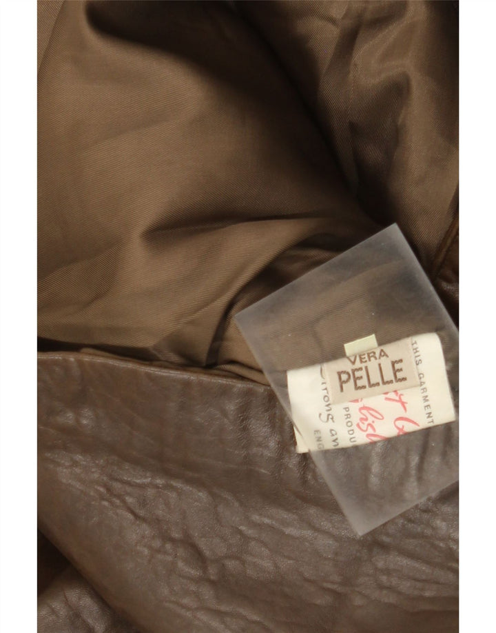 Vintage damski płaszcz skórzany IT 42 średniej wielkości brązowa skóra