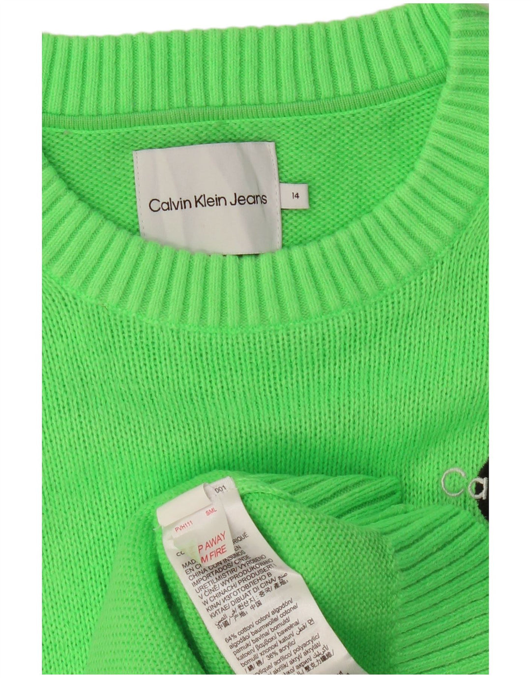Damski sweter z okrągłym dekoltem CALVIN KLEIN JEANS UK 14, średni zielony
