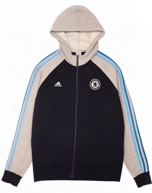 Męski sweter Adidas Chelsea FC z zamkiem błyskawicznym, duży, granatowy, z blokami kolorów