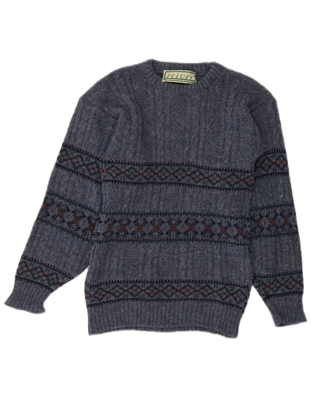 Sweter damski VINTAGE z okrągłym dekoltem UK 10 Small Blue Fair Isle