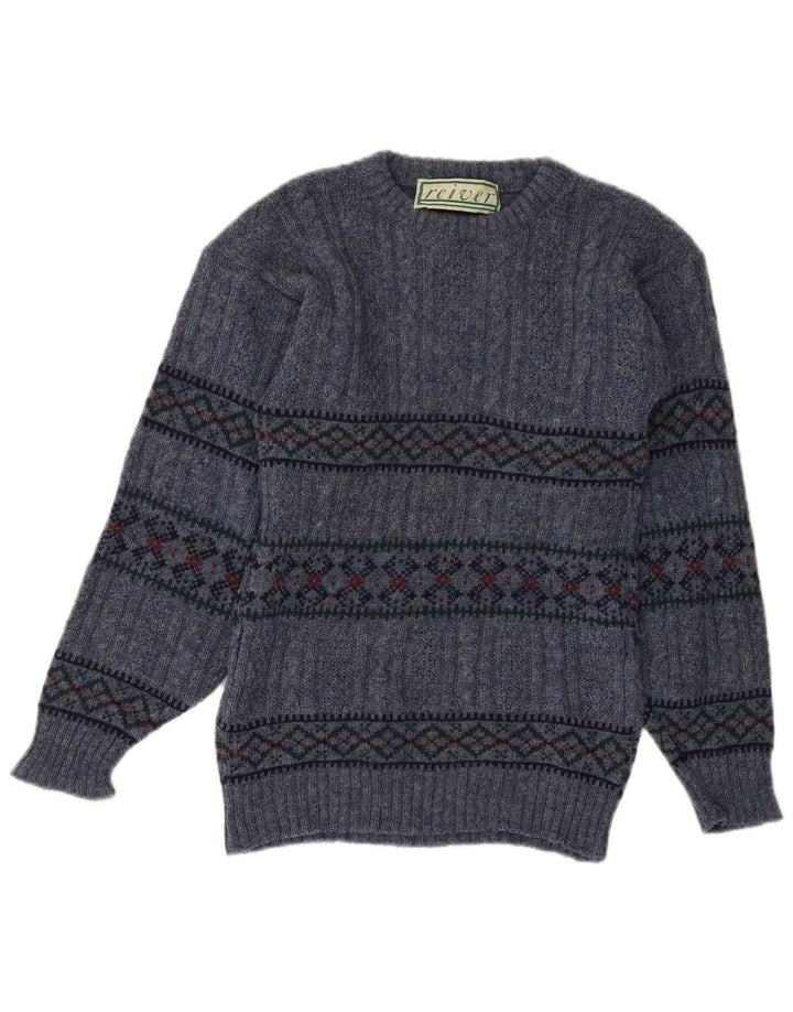 Sweter damski VINTAGE z okrągłym dekoltem UK 10 Small Blue Fair Isle