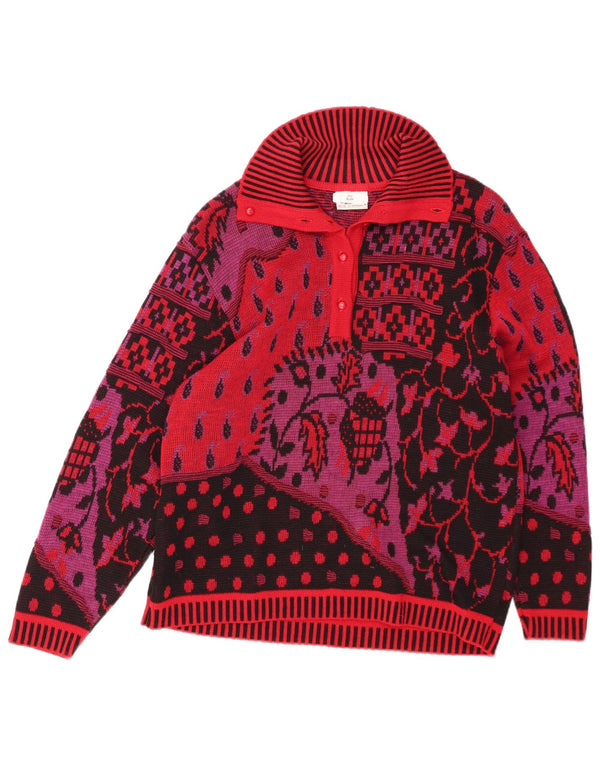 Damski sweter zapinany na guziki w stylu VINTAGE UK 16, duży, czerwony w kwiaty