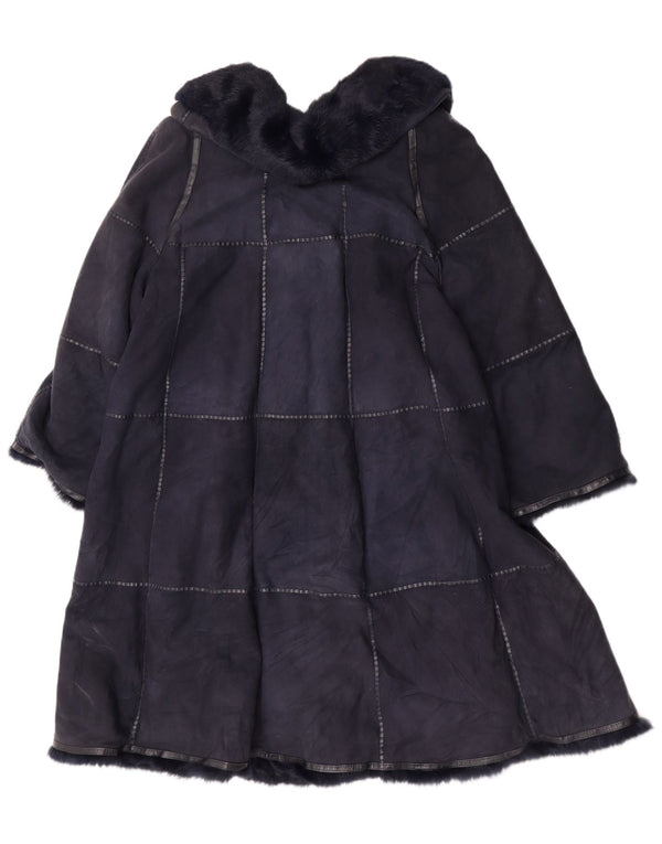 Vintage damski zamszowy płaszcz EU 42, duży, granatowy, skórzany