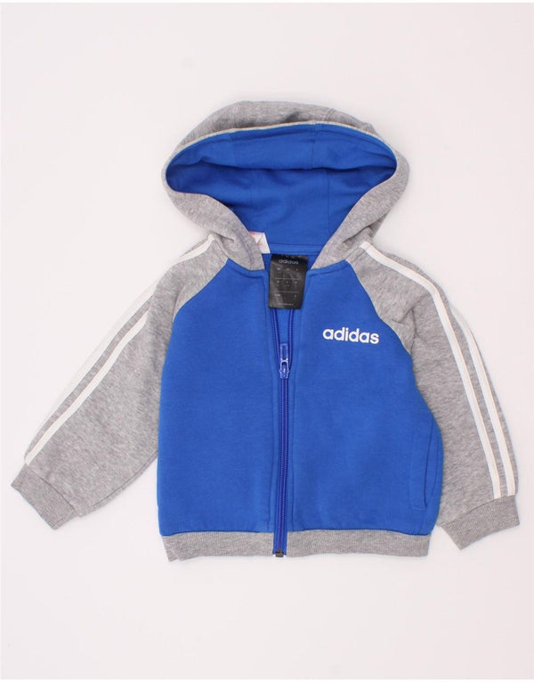 Adidas Baby Boys Sweter Zip Hoodie Sweter 6-9 Miesięcy Niebieska Bawełna z blokami kolorów