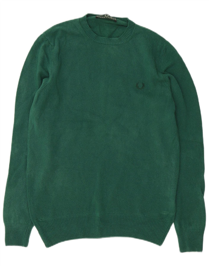 Męski sweter z okrągłym dekoltem Fred Perry, średnia zielona wełna