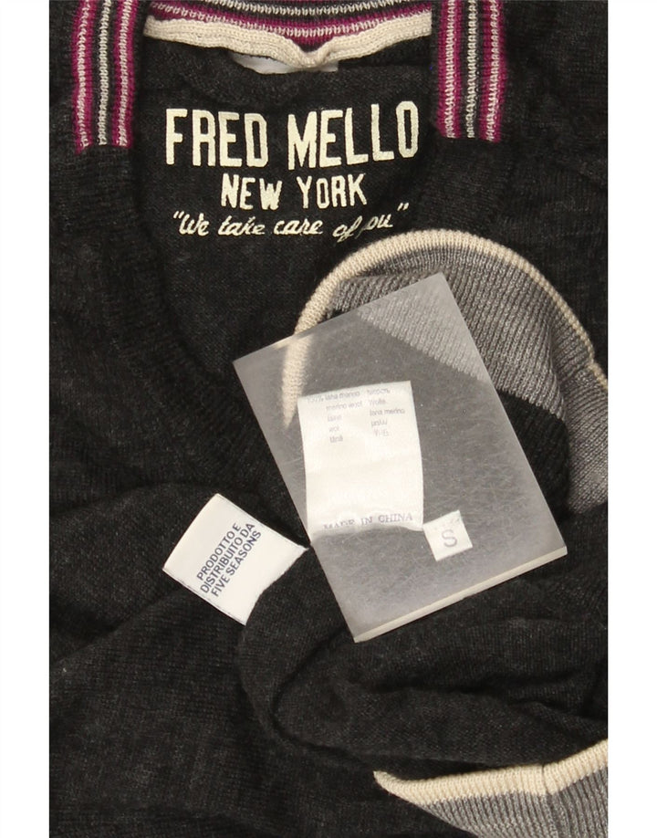 Damski sweter Fred Mello z graficznym dekoltem w kształcie litery V, UK 10, mały szary