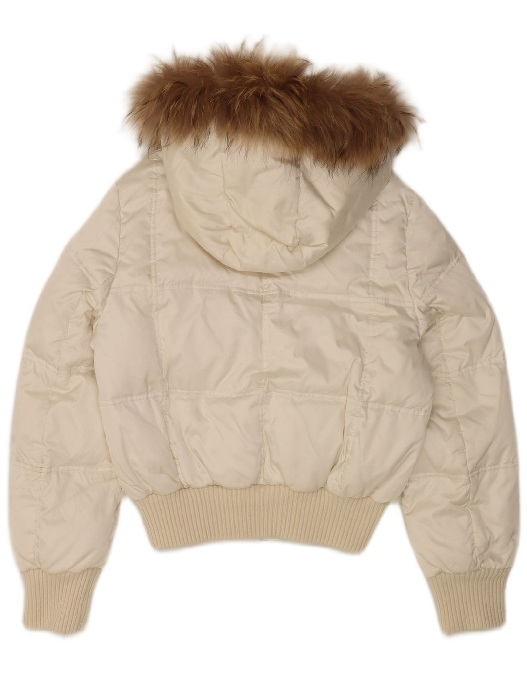 Damska wyściełana kurtka z kapturem w stylu vintage UK 14 Średni biały nylon