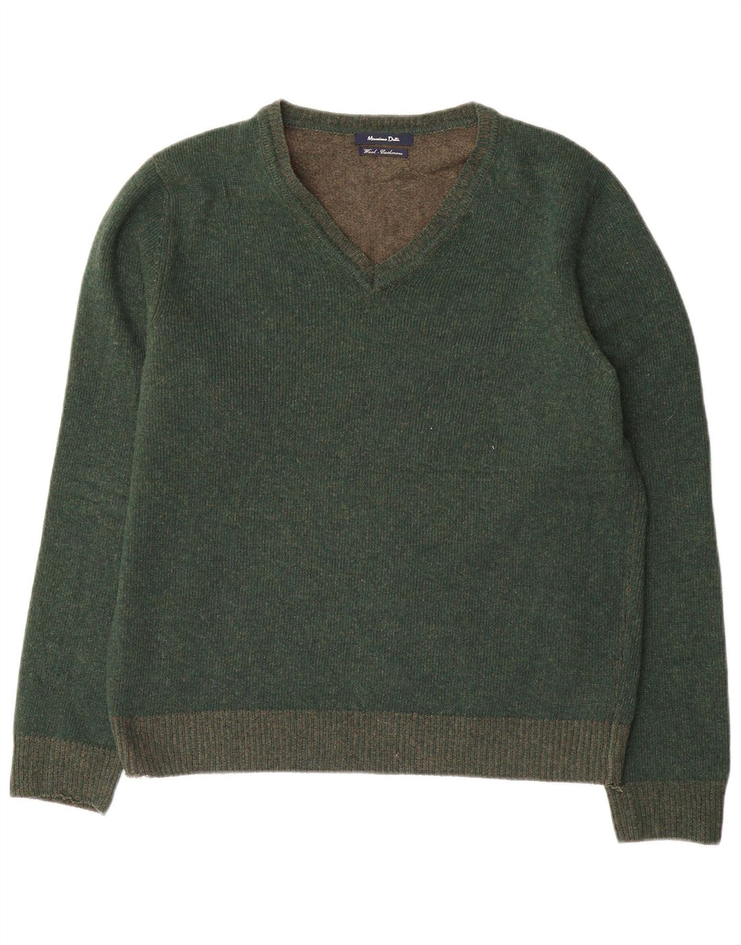 Męski sweter Massimo Dutti z dekoltem w kształcie litery V, średniej wielkości wełna w kolorze zielonym