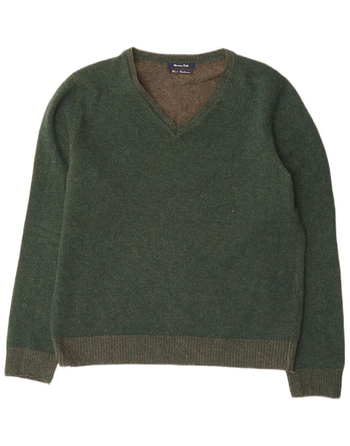 Męski sweter Massimo Dutti z dekoltem w kształcie litery V, średniej wielkości wełna w kolorze zielonym