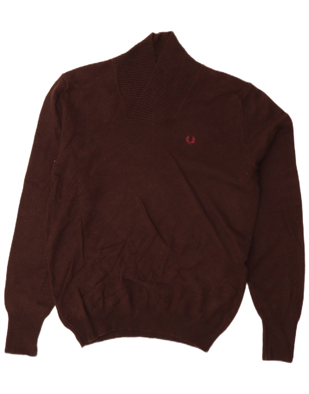 Męski sweter Fred Perry z szalowym dekoltem, duży, brązowy, z owczej wełny