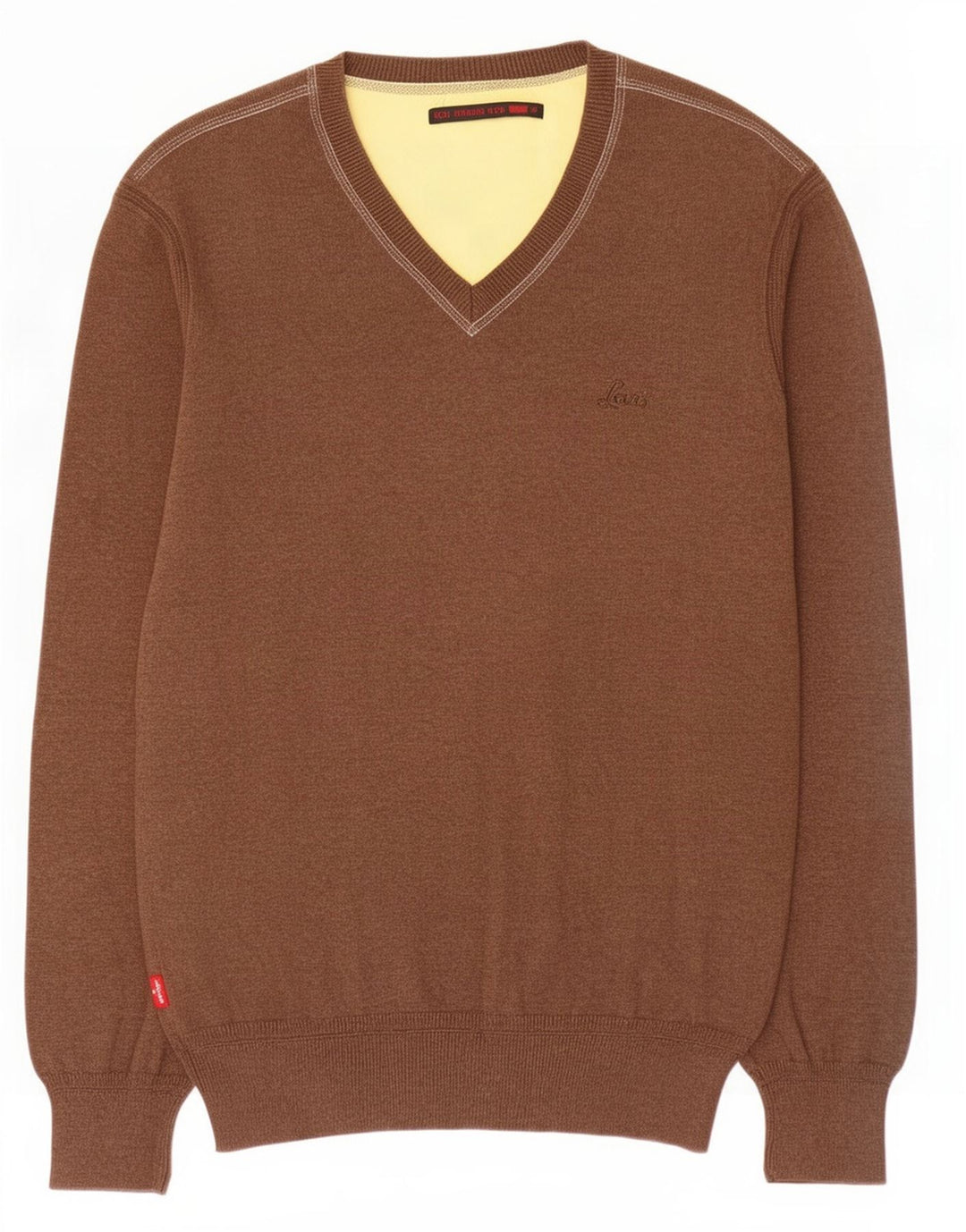 Męski sweter Levi's z dekoltem w kształcie litery V, średniobrązowy, bawełniany
