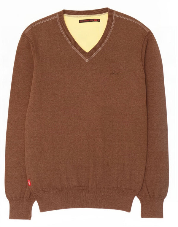 Męski sweter Levi's z dekoltem w kształcie litery V, średniobrązowy, bawełniany