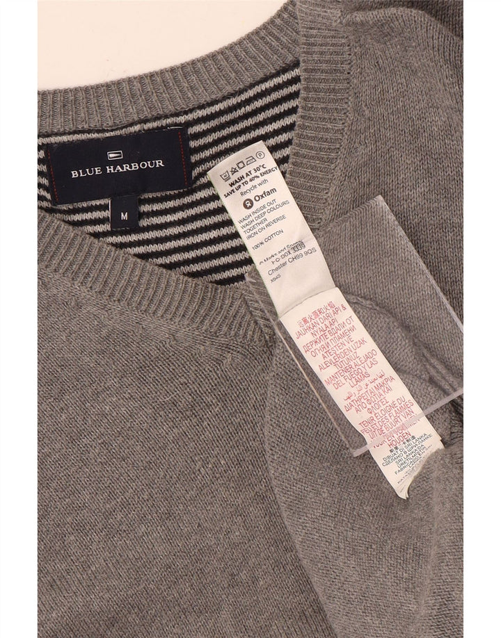 Męski sweter Marks & Spencer Blue Harbor z dekoltem w kształcie litery V, średnioszary, bawełniany