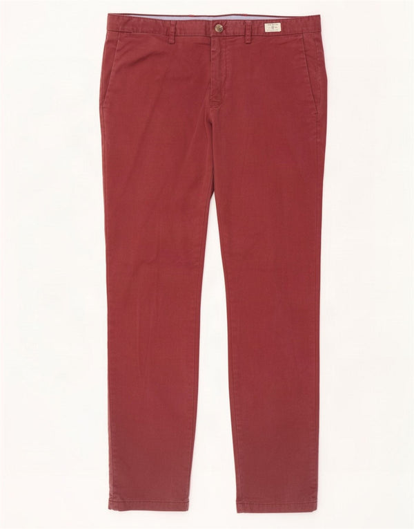 Tommy Hilfiger Mens Slim Chino Trousers W36 L34 Burgundy Cotton