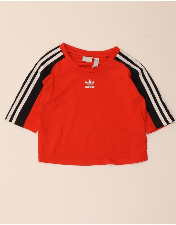 Damska koszulka Adidas Crop Graphic Top UK 6 XS Czerwona bawełna z blokami kolorów