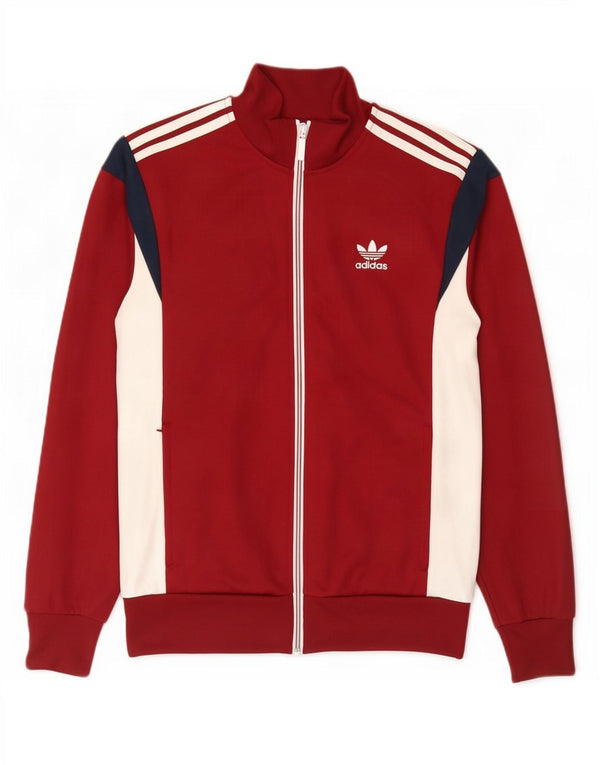 Męska kurtka dresowa Adidas, średnia, bordowa, z blokami kolorów