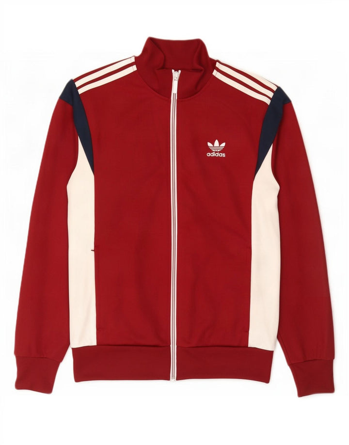 Męska kurtka dresowa Adidas, średnia, bordowa, z blokami kolorów